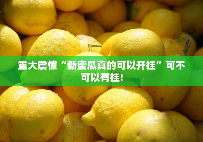 重大震惊“新蜜瓜真的可以开挂”可不可以有挂!