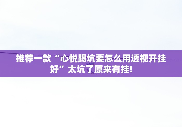 推荐一款“心悦踢坑要怎么用透视开挂好”太坑了原来有挂! 推荐一款“心悦踢坑要怎么用透视开挂好”太坑了原来有挂!